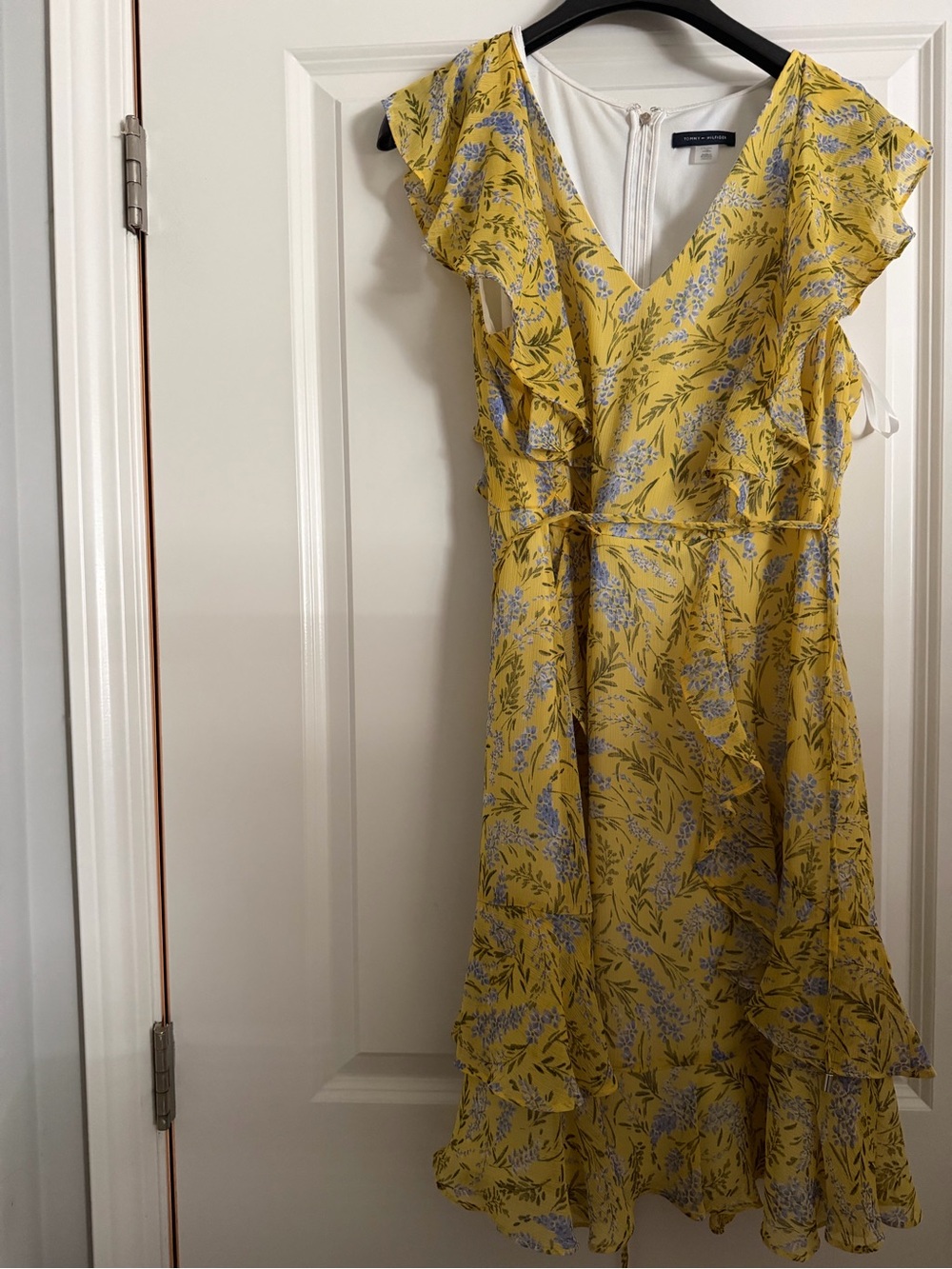 Tommy Hilfiger Yellow Floral Ruffle V-Neck Midi Dress